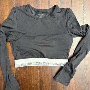 Calvin Klein Black and Gray Long Sleeve Crop Top